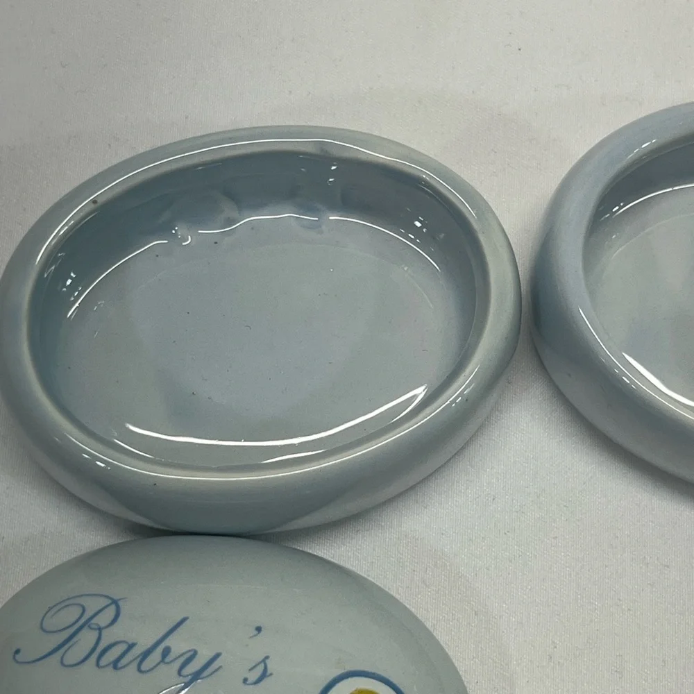 Baby's First Tooth and Curl Keepsake‎ Porcelain Dish with Lid Blue PREOWNED